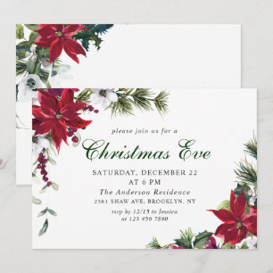 Invitation Festif Rouge Poinsettia fête de Noël