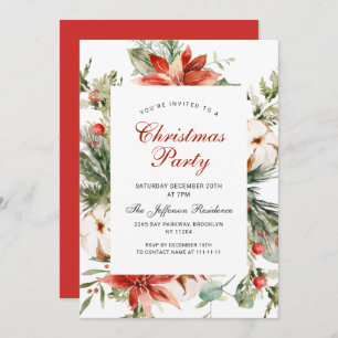 Invitation Festif Rouge Poinsettia Fête de Noël