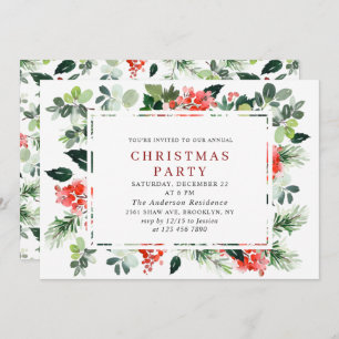 Invitation Festif Rouge Poinsettia Fête de Noël