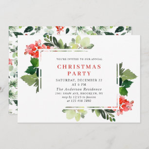 Invitation Festif Rouge Poinsettia Fête de Noël