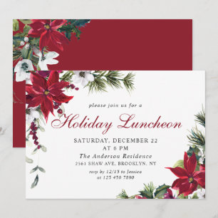 Invitation Festif Rouge Poinsettia Noël Déjeuner