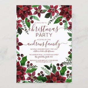 Invitation Festif Rouge Vert Floral Ivy Aquarelle Noël