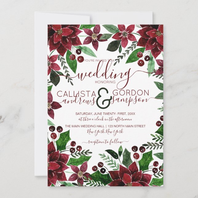Invitation Festif Rouge vert Floral Ivy Mariage d'aquarelle (Devant)
