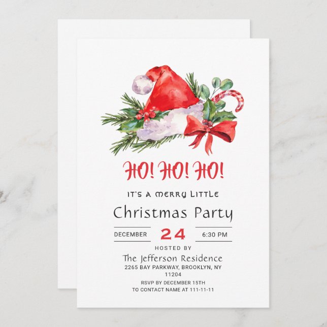 Invitation Festif Santa Hat Joyeux Noël Petite fête (Devant / Derrière)