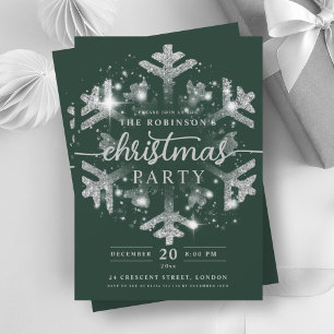 Invitation Festif Silver hiver Flambeau de neige vert Noël