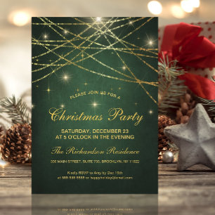 Invitation Festif Sparkling Gold String Lights Green Party