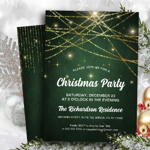 Invitation Festif Sparkling Gold String Lights Green Party
