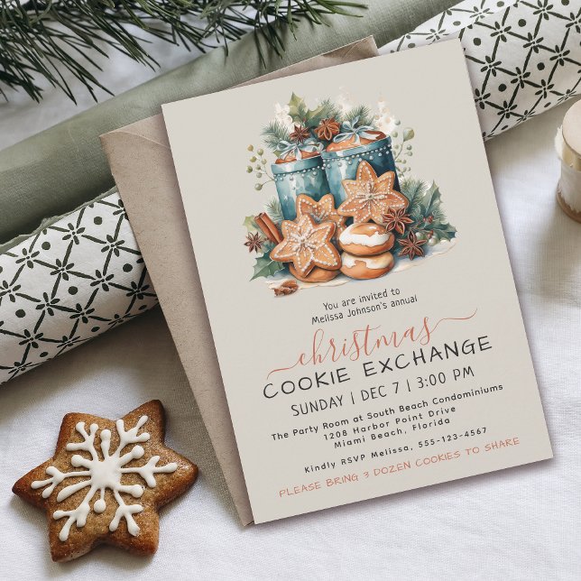 Invitation Festif Watercolor Cookie Exchange Party (Créateur téléchargé)