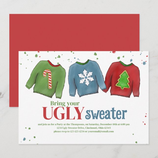 Invitation Festin drôle laide doux Noël (Devant / Derrière)