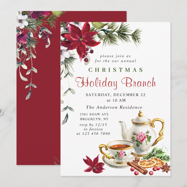 Invitation Festin Poinsettia Noël (Devant / Derrière)