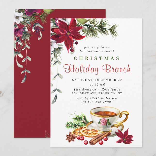Invitation Festin Poinsettia Noël (Devant / Derrière)