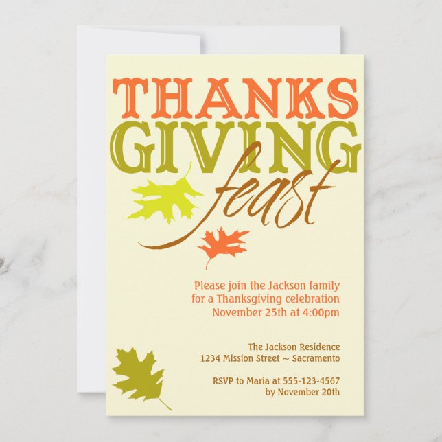 Invitation Festin rouge-brun en baisse de thanksgiving de (Devant)