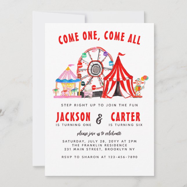 Invitation Festival Carnival Circus Show Enfant Anniversaire  (Devant)