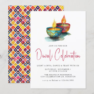 Invitation Festival d'aquarelle moderne Diya Diwali