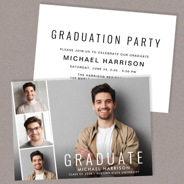 Invitation Festival de collage photo moderne (A personalized photo graduation party invitation to celebrate the graduate's achievements)