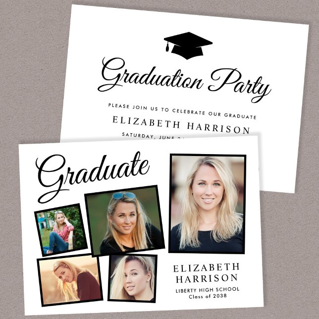 Invitation Festival de collage photo moderne (A personalized photo graduation party invitation to celebrate the graduate's achievements)