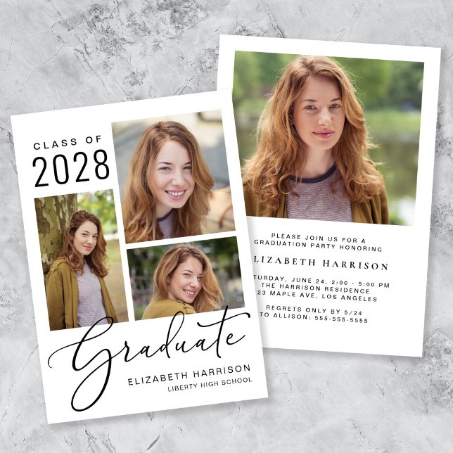Invitation Festival de collage photo moderne (An elegant photo collage graduation party invitation to celebrate the graduate's achievements)