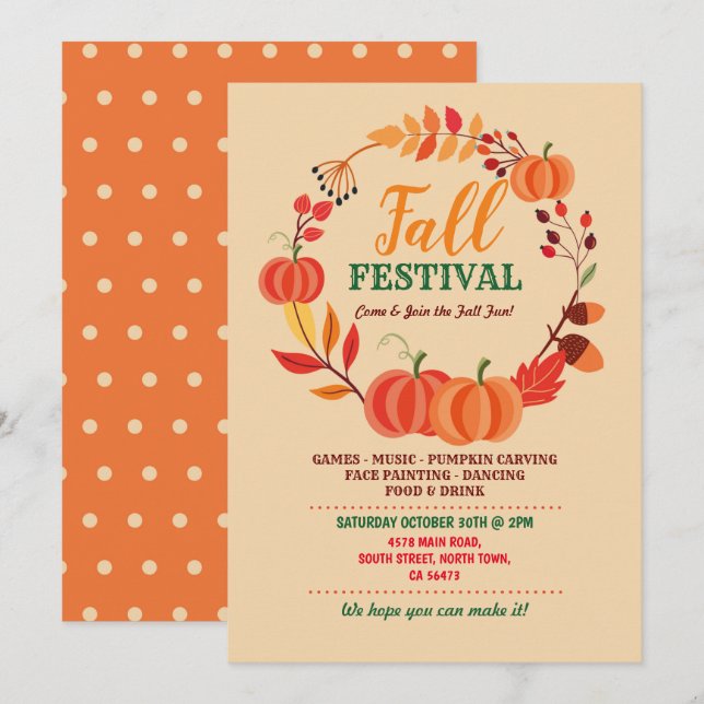 Invitation Festival de la récolte d'automne Pumpkin Evénement (Devant / Derrière)