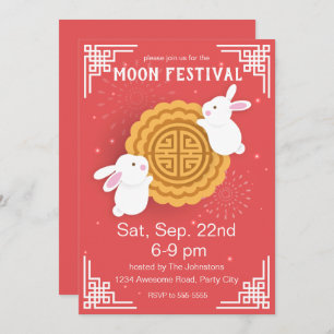 Invitation Festival de Mi-Automne de Cute Bunnies et Mooncake