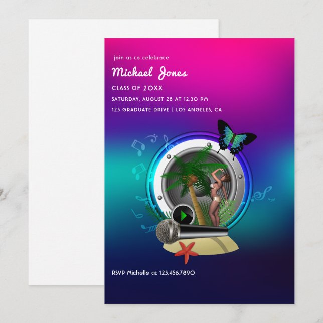 Invitation Festival de musique tropicale Graduation Party Inv (Devant / Derrière)