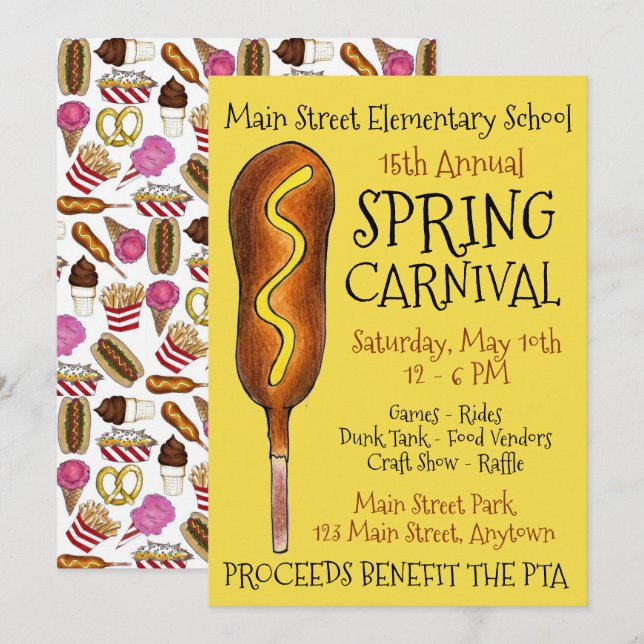 Invitation Festival du Carnaval de printemps Corn Dog Corndog (Devant / Derrière)