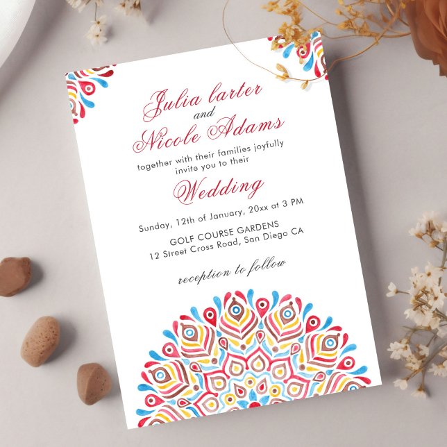 Invitation Festival Mandala Mariage Aquarelle Mexique (Créateur téléchargé)