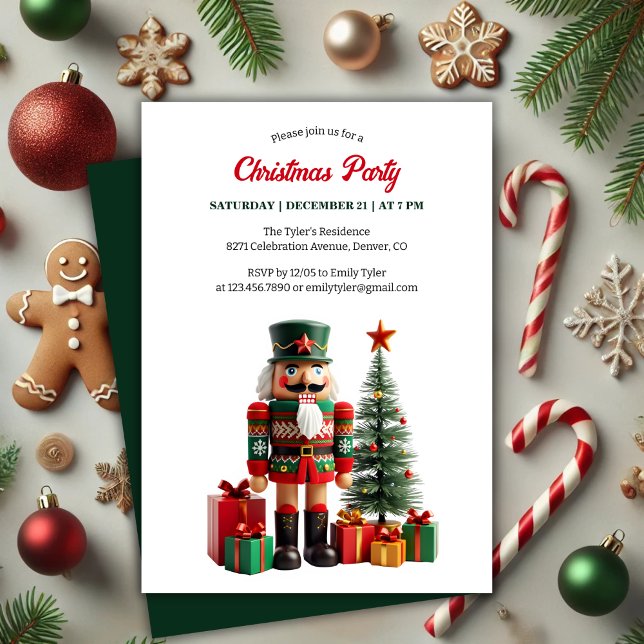 Invitation Festivale moderne Noisette fête de Noël (Modern and Festive Nutcracker Christmas Party Invitation)