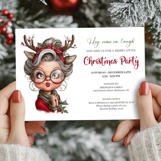 Invitation festive à une fête de Noël drôle avec g (Funny Christmas Granny Festive Party Invitation)