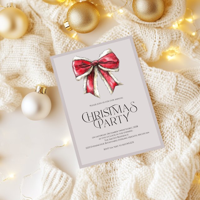 Invitation festive à une soirée de Noël avec noeud (Créateur téléchargé)