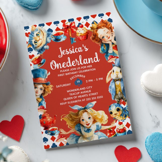 Invitation Festive Alice in ONEDERLAND 1st Birthday Tea Party (Créateur téléchargé)