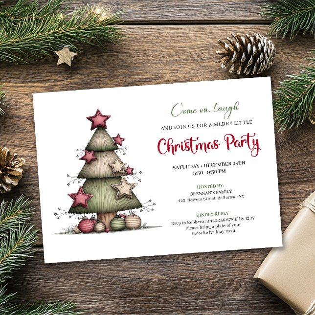 Invitation festive arbre de Noël aquarelle fantais (Quirky Watercolor Christmas Tree Festive Invite)