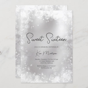 Invitation Festive argent blanc neige élégante chic doux 16