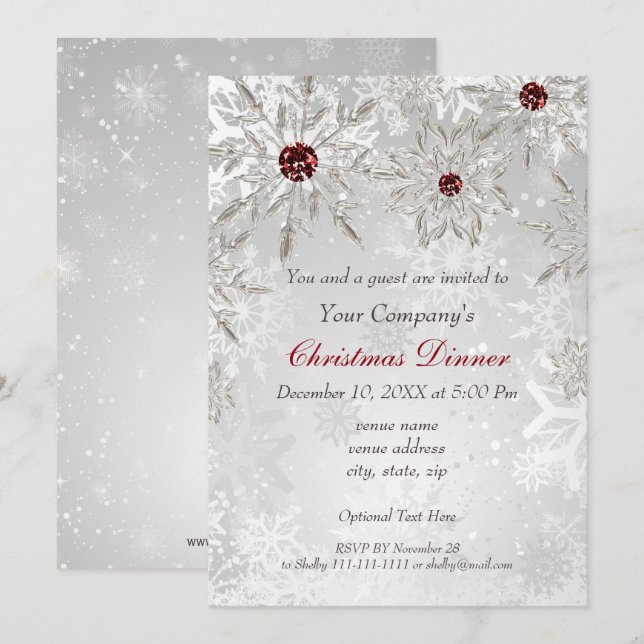 Invitation festive argent rouge pour la fête de No (Devant / Derrière)