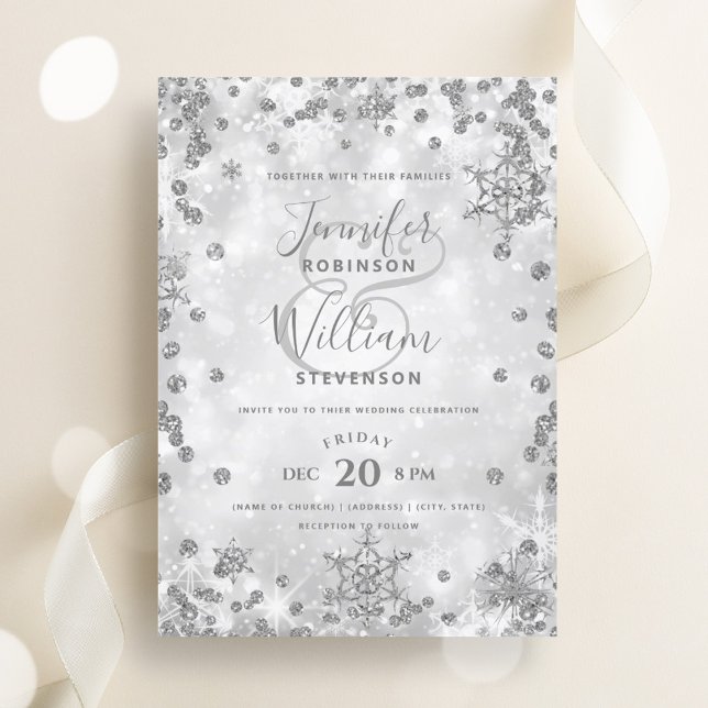 Invitation Festive Argent SPARKLE Élégant Mariage d'hiver (Festive Silver SPARKLE Elegant Winter Wedding Invitation)