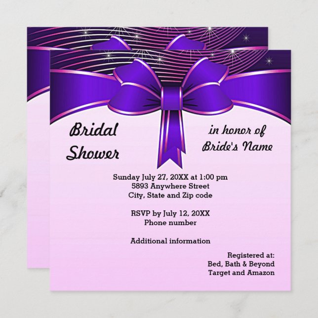 Invitation Festive Blue Ribbon Bridal Shower (Devant / Derrière)