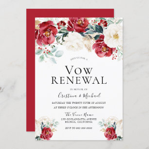 Invitation Festive Bourgogne Rouge Blanc Mariage Renouveau Vo