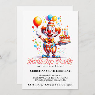 Invitation Festive Clown Aquarelle fête d'anniversaire