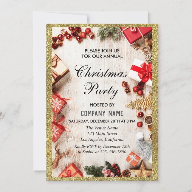 Invitation Festive Compagnie Noël fête White Gold Parties sci (Devant)
