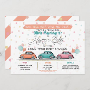 Invitation Festive Coral Drive Par Baby shower Parade