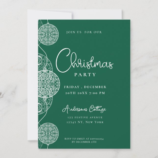 Invitation Festive Cute Green Christmas Party (Devant)
