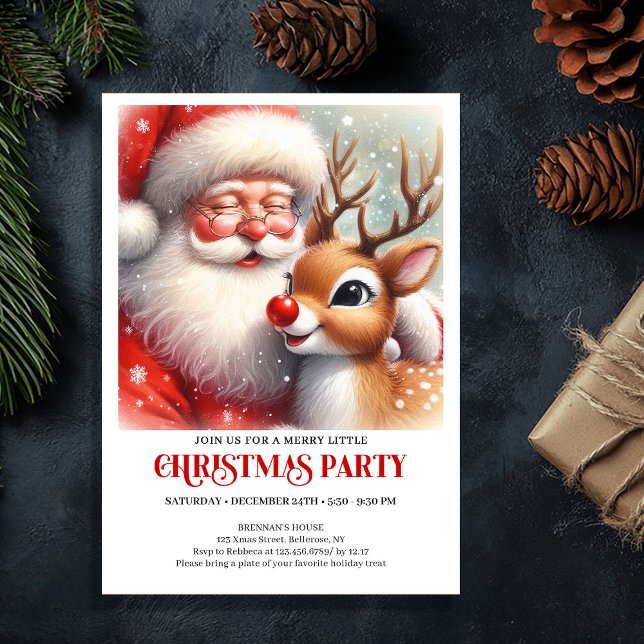 Invitation festive de Noël avec le Père Noël et Ru (Festive Santa and Rudolph Christmas Invitation)