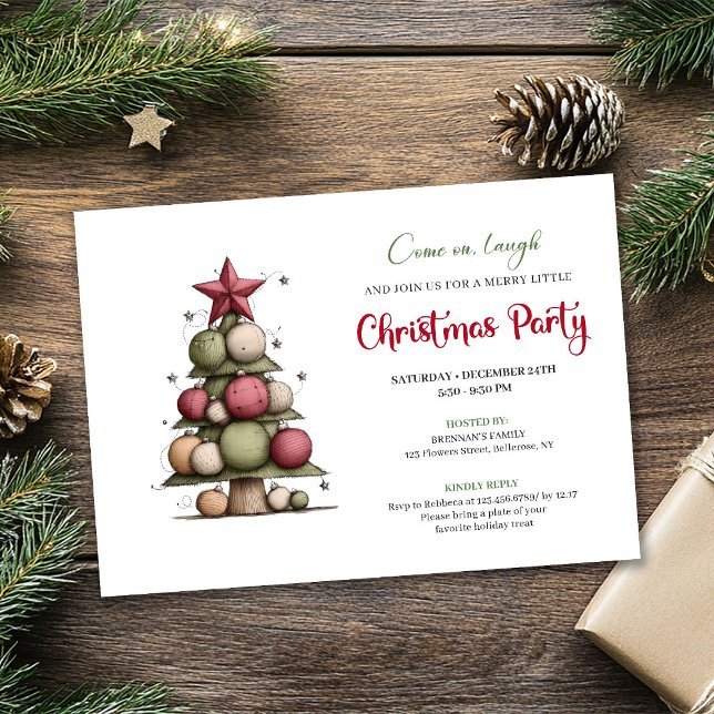 Invitation festive de Noël avec un arbre à l'aquar (Playful Watercolor Christmas Tree Holiday Invite)