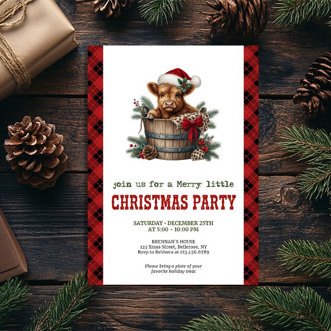 Invitation festive de vacances à l'aquarelle de va (Watercolor highland cow festive holiday invite)