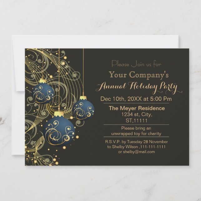 Invitation festive dorée pour la fête de fin d'ann (Devant)