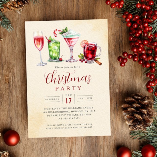 Invitation Festive Drinks Charming Christmas Party   (Créateur téléchargé)