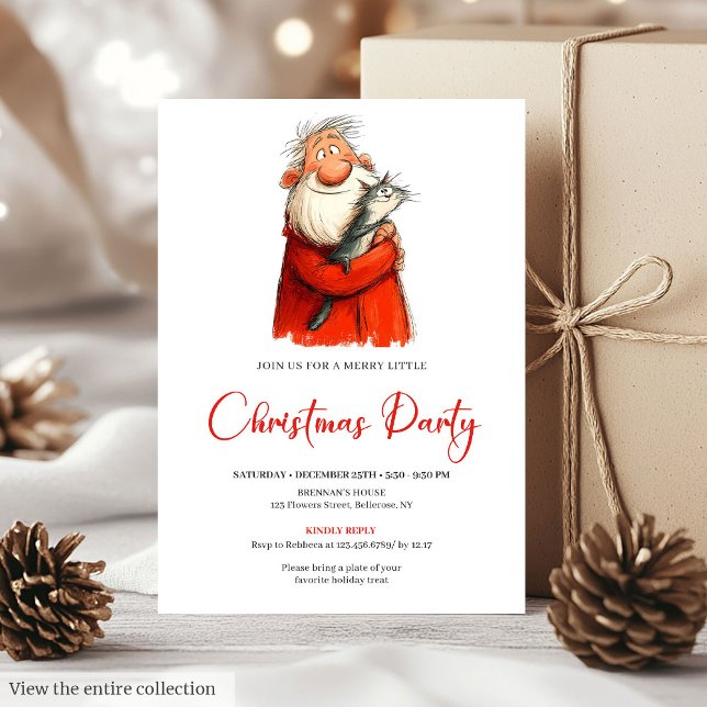 Invitation festive et drôle de Noël avec le Père N (Whimsical Funny Santa Festive Christmas Invitation)
