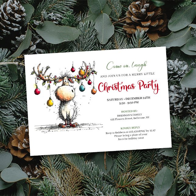 Invitation festive et drôle de renne pour une fête (Festive funny reindeer Christmas party invite

)
