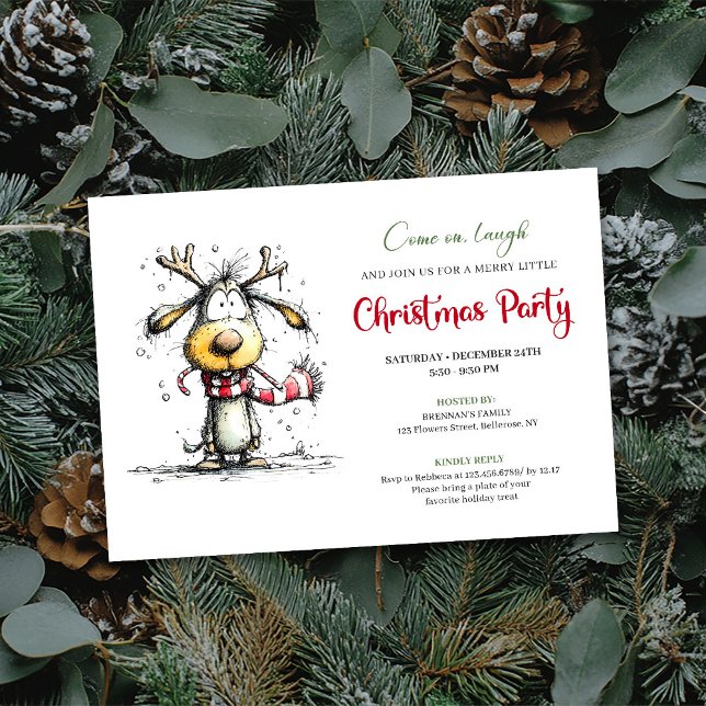 Invitation festive et fantaisiste à une soirée de  (Playful quirky reindeer Christmas party invite

)