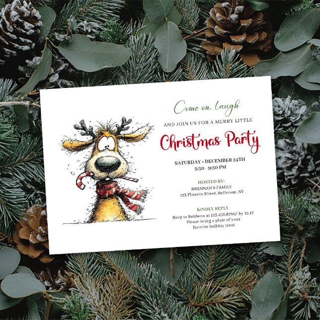 Invitation festive et fantaisiste de renne pour le (Playful Whimsical Reindeer Holiday Invitation)
