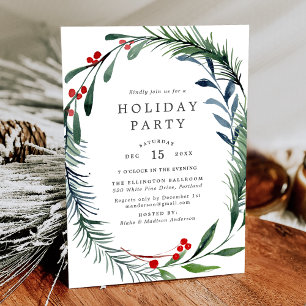 Invitation Festive et Holly Berries Wreath Holiday